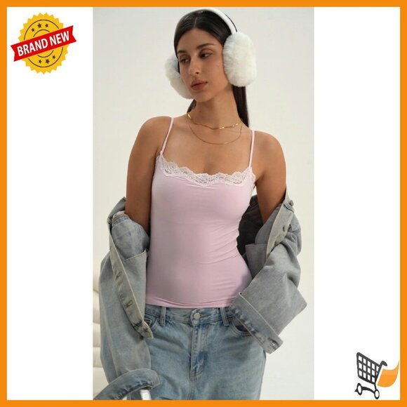 Double Lined Padded Lace Cami Top Spaghetti Strap Sexy Tank Club Party - Picture 8 of 8